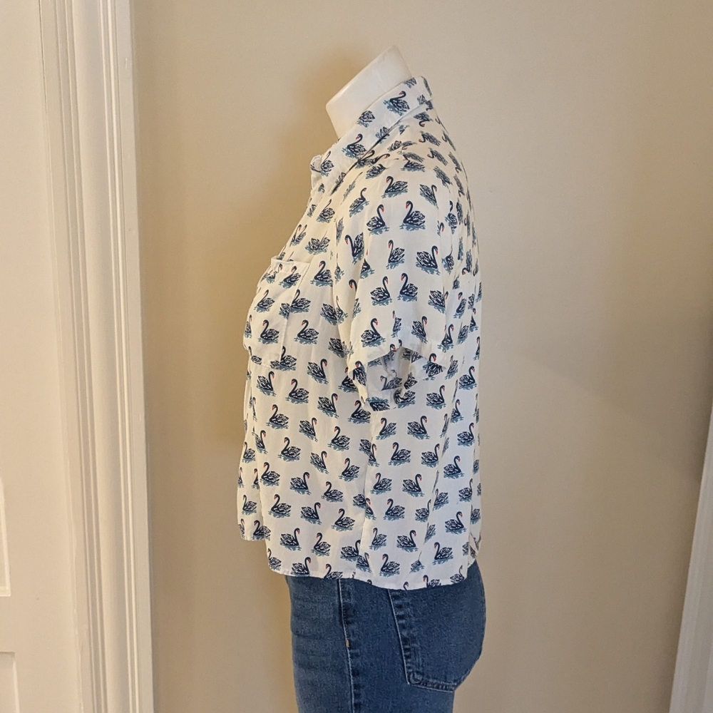 Love Notes White Slightly Cropped Button Down Top… - image 2